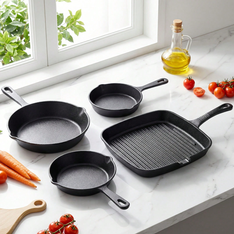 Skillet Cast Iron Camp - Set di 4 padelle in ghisa