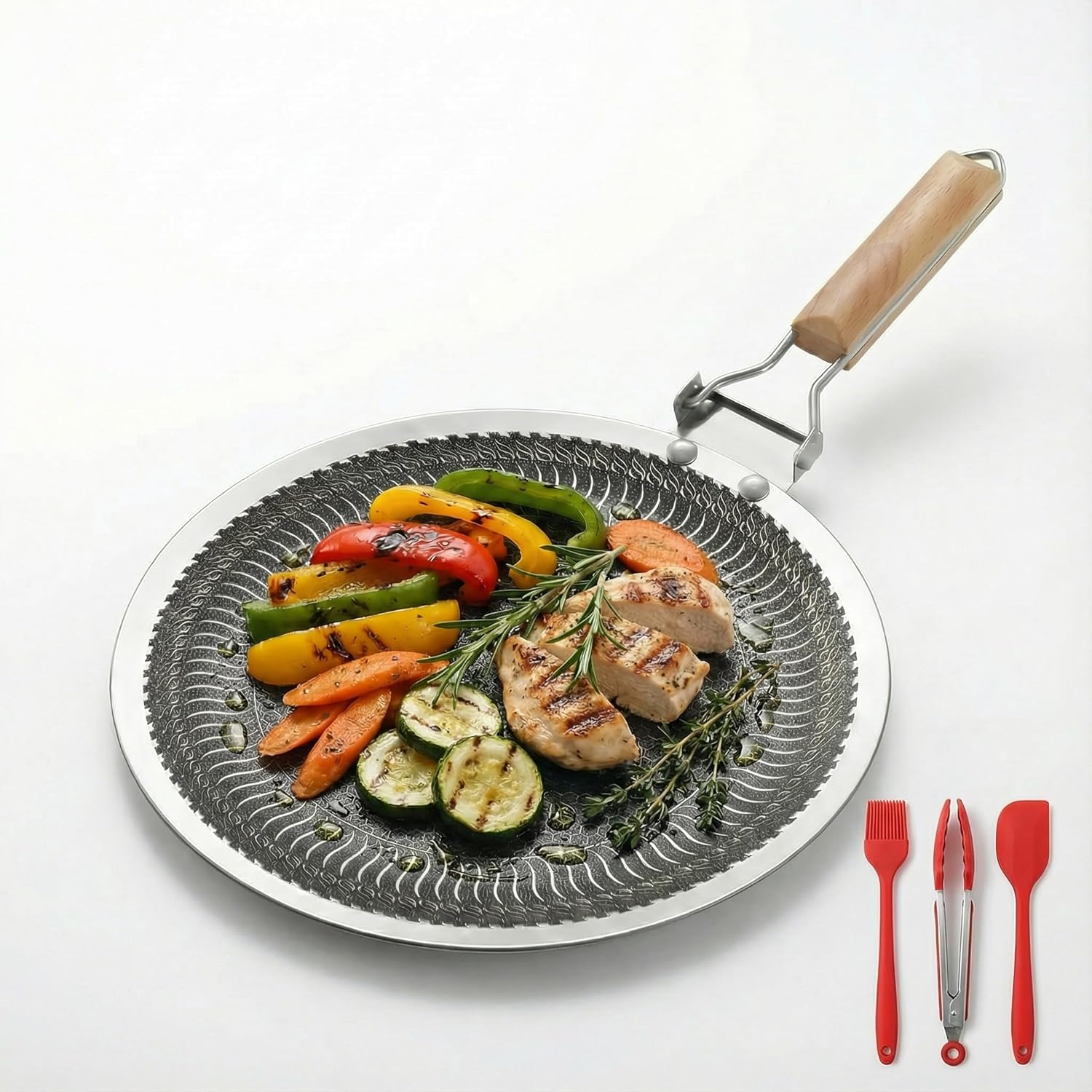 Camping Cooking Without Gas - Piastra Rotonda in Acciaio Inox 34/38cm
