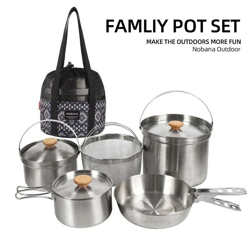Camping Cooking Pot Set - Nuovo Set di Pentole in Acciaio