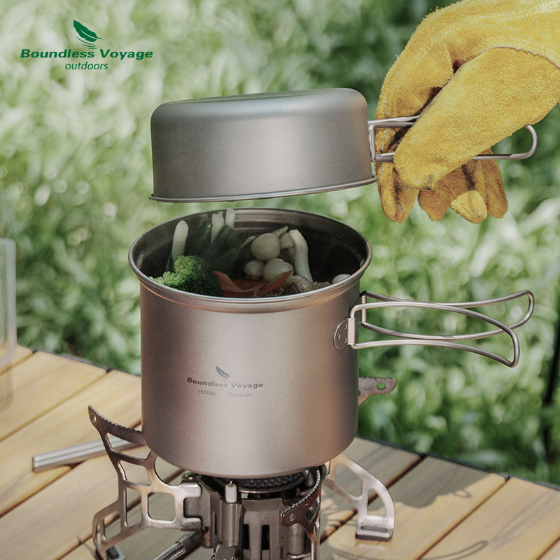 Camping Cooking Pot Set - Set di pentola pieghevole in titanio